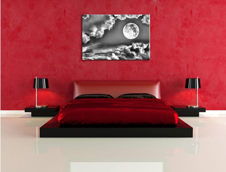 Monocrome, Vollmond, Format: 100x70 auf Leinwand, XXL riesige Bilder fertig gerahmt mit Keilrahmen,