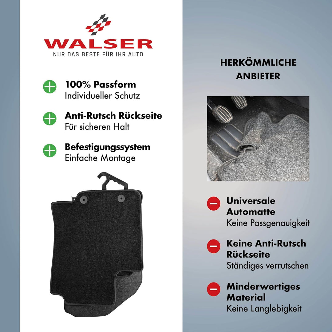 WALSER Premium Auto Teppiche kompatibel mit VW Scirocco 2008-2017, Golf VI 2008-2014, Jetta IV 2008-