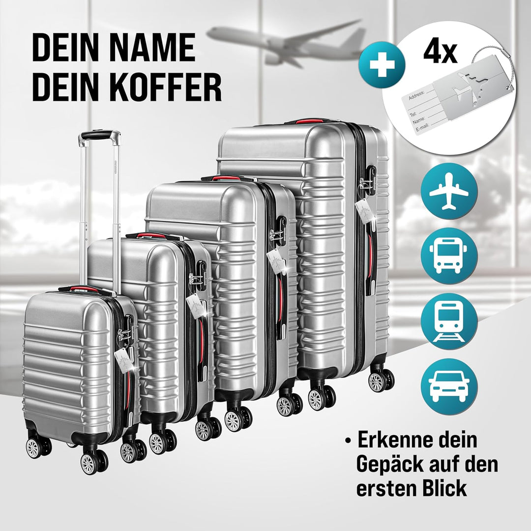 Monzana® 4tlg Kofferset Schloss Organizer Kofferwaage Gurt Gel-Griffe Zwillingsrollen Standfüsse Tro