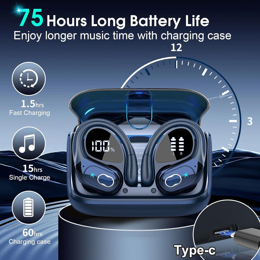 AI Kopfhörer Übersetzer, 6 Übersetzungsmodi mit App, 75Std, mit Ohrhaken | 3-in-1 Bluetooth 5.4 Echt