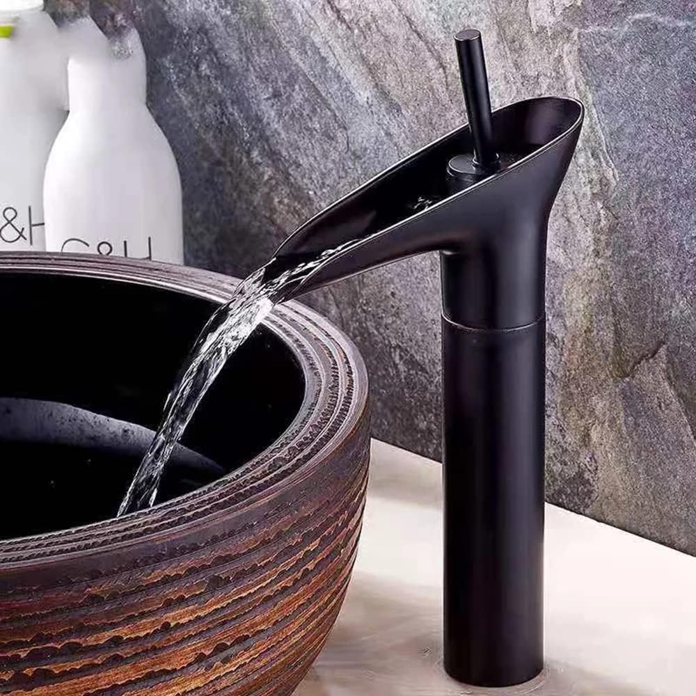 Wasserfall Wasserhahn,Wasserfall Wasserhahn Bad Schwarz,Weinglas-Stil Einhebel Bad Armatur Mischbatt