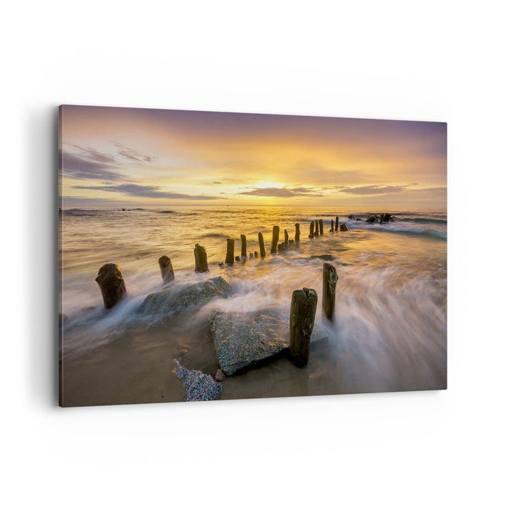 Bilder auf Leinwand 100x70cm Leinwandbild baltisch meer Mole Landschaft Gross Wanddeko Bild Schlafzi