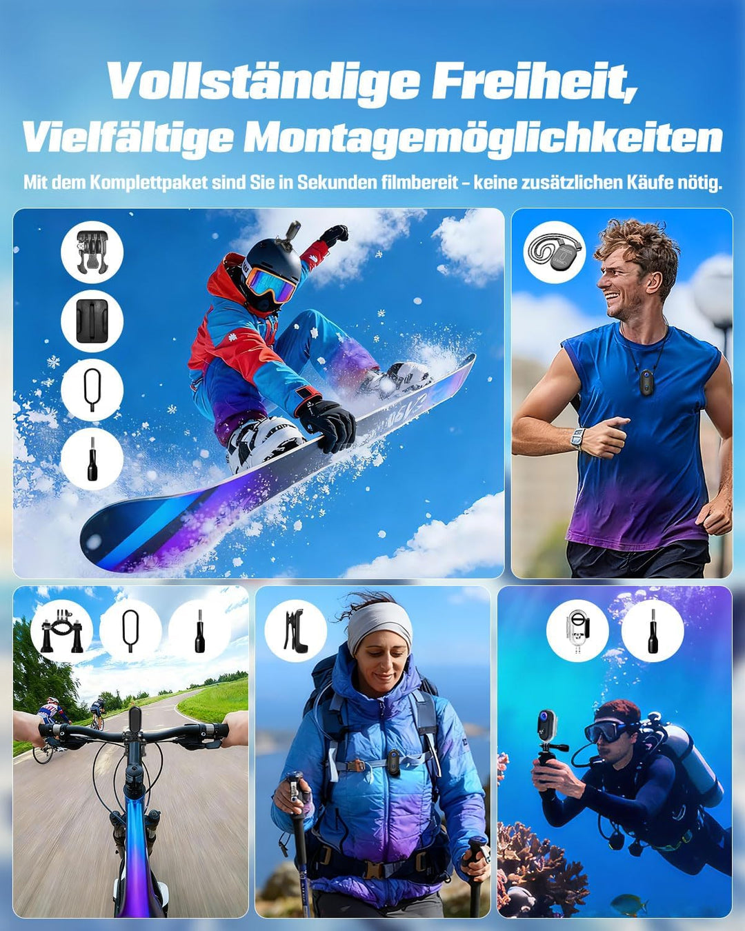 Action Camera 4K mit 64GB SD, BodyCam Körperkamera Mini POV Kamera 4K – ohne Display, 4K – ohne Disp