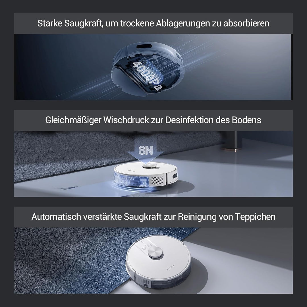 EZVIZ Staubsaugerroboter mit automatischer Staubentleerung, WLAN Staubsauger mit LiDAR Navigation un