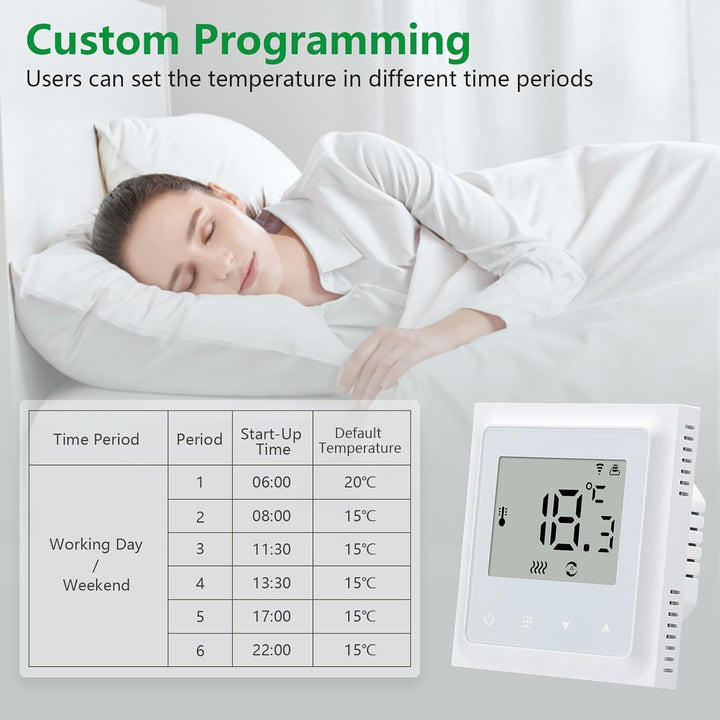Wengart WiFi Thermostat für Wasser Fussbodenheizung WG011,max 3A Programmierbare Fussbodenheizung Th