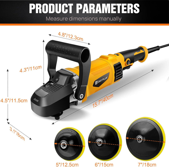 1400W Dual-Action-Polierer 120-180mm Auto-Puffer 6 Variable Geschwindigkeiten 800 bis 3500U/min, 2m