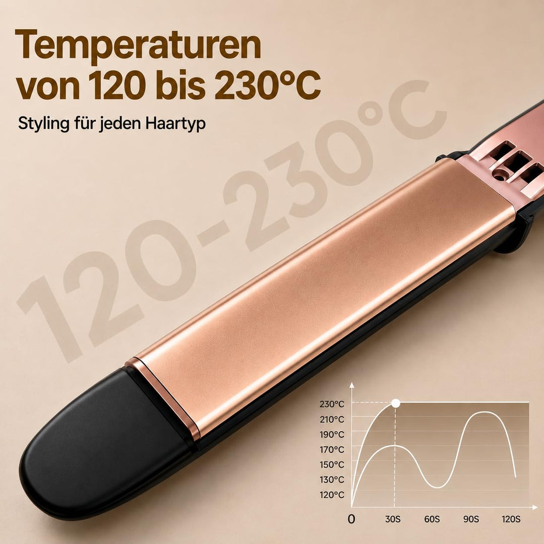 Glätteisen 2-in-1 Professioneller Haarglätter & Lockenstab Golden Goods – Titanplatten mit Keramikbe