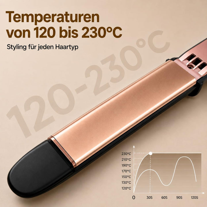 Glätteisen 2-in-1 Professioneller Haarglätter & Lockenstab Golden Goods – Titanplatten mit Keramikbe