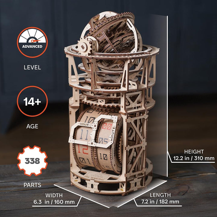 UGEARS Sky Watcher Schreibtischuhr – Vatertagsgeschenk, astronomische Tischuhr, Holzmodellbausätze f