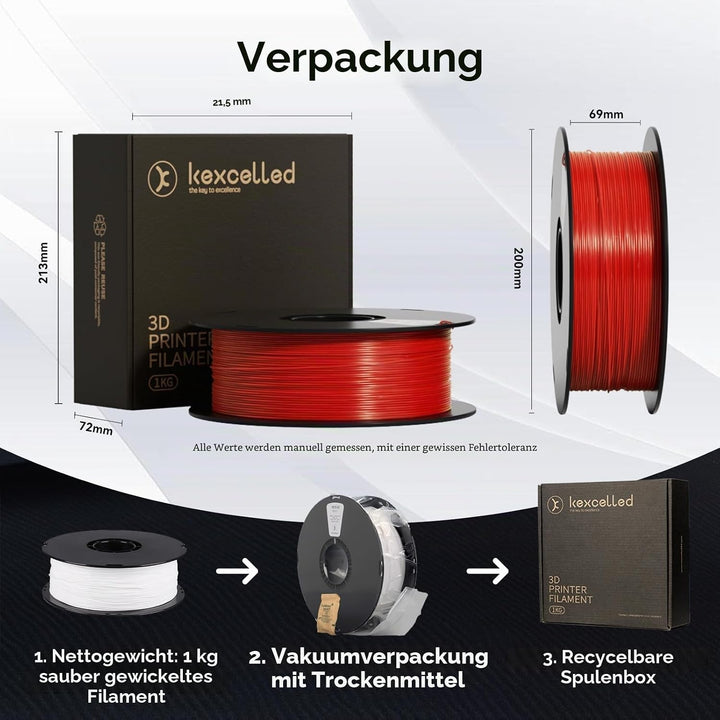 kexcelled TPU 95A Filament, Flexibel und Weich, Hervorragende Elastizität, 1,75mm 1kg Spule Rolle, 3