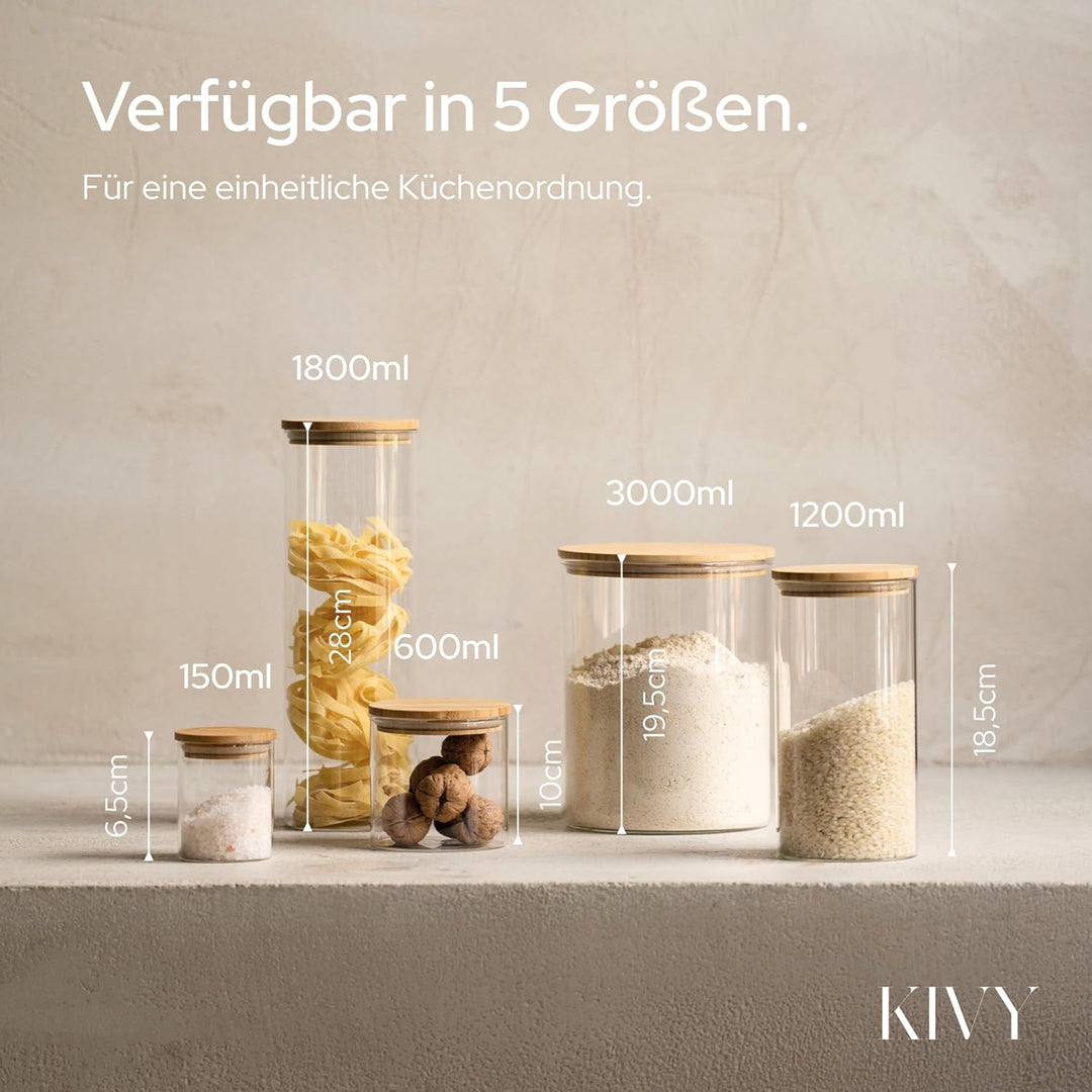 KIVY Gewürzgläser mit Holzdeckel - 12 x 150ml - Luftdichte und stapelbare Gewürzbehälter Glas - Gewü