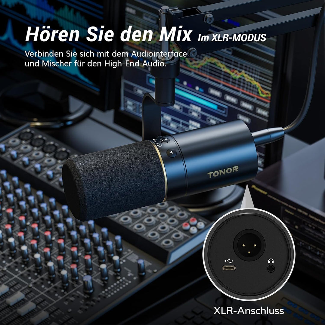 TONOR Gaming Microphone mit XLR/USB Kabel, Dynamisches Mikrofon PC mit Mikrofonarm und Mute Button,