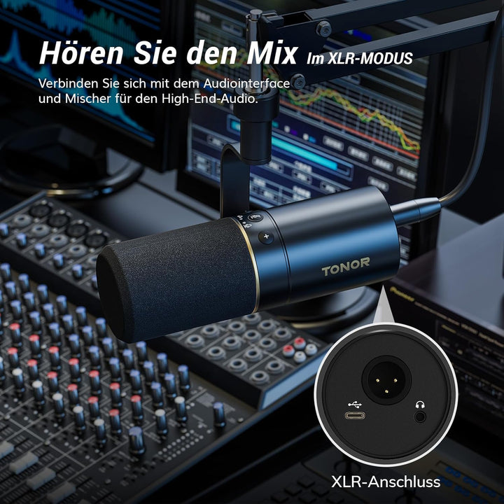 TONOR Gaming Microphone mit XLR/USB Kabel, Dynamisches Mikrofon PC mit Mikrofonarm und Mute Button,