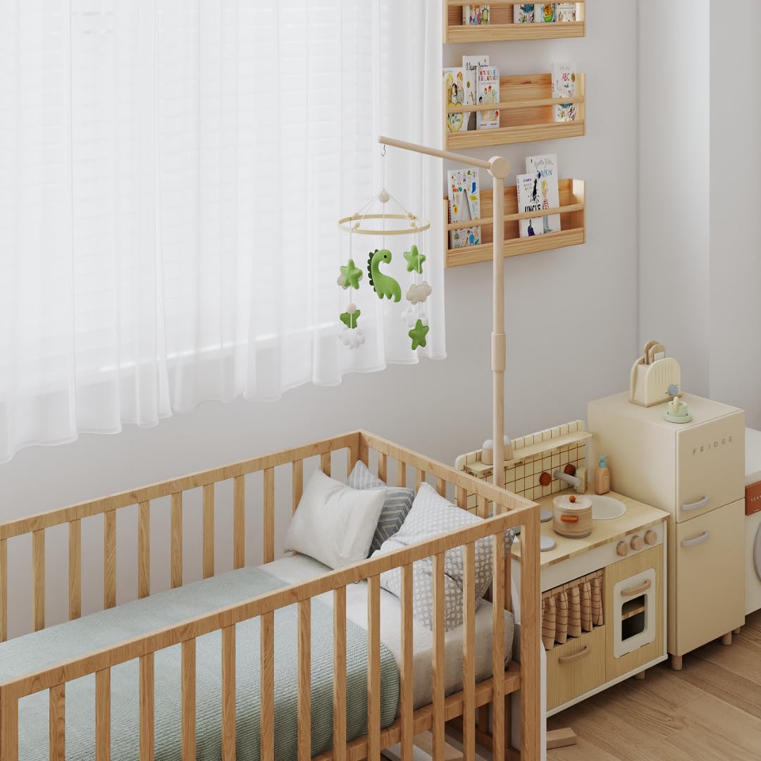 Waldino Baby Mobile Babybett, handgemachtes Filz Babymobile mit Dino, Sternen und Wolken, Mobile Bab