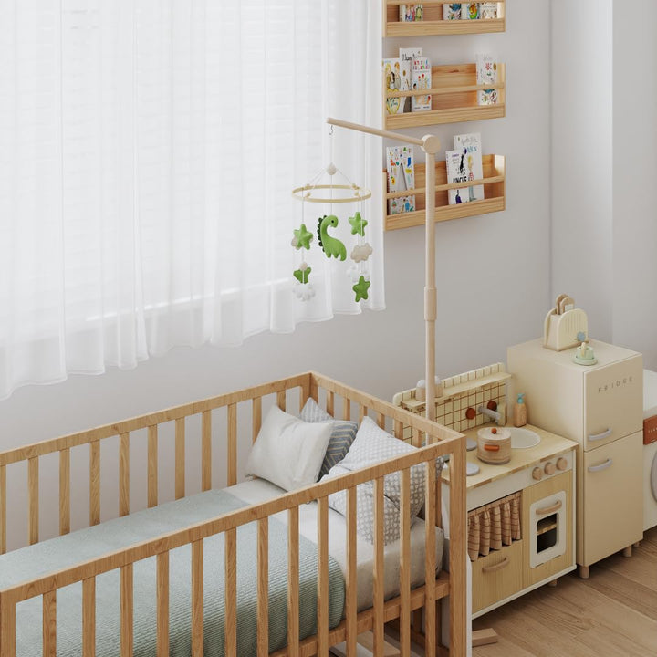 Waldino Baby Mobile Babybett, handgemachtes Filz Babymobile mit Dino, Sternen und Wolken, Mobile Bab