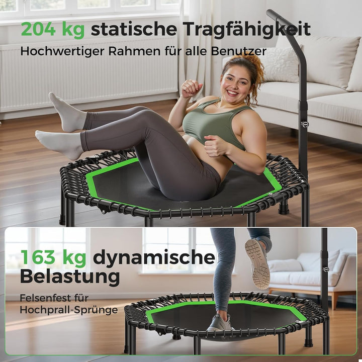 BCAN Fitness Trampolin Indoor Ø 122/133 cm, Trampolin Erwachsene bis 250 kg, Bodentrampolin mit vers