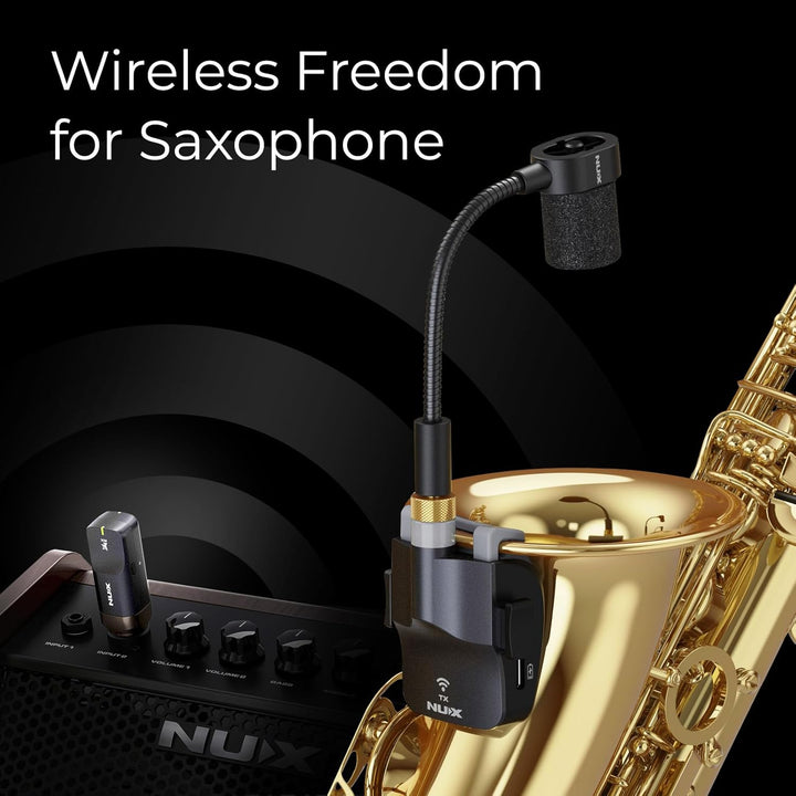 NUX B-6 Kabelloses Saxophonsystem mit Ladekoffer, 20 Meter Betriebsreichweite, 24 Bit/44,1 kHz High