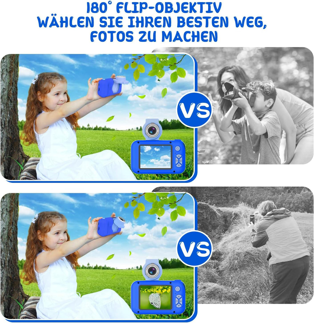 Kinderkamera für 3 4 5 6 7 8 9 10 11 12 Jahre alte Mädchen/Jungen, Kinder Kamera mit 180°Flip-Objekt