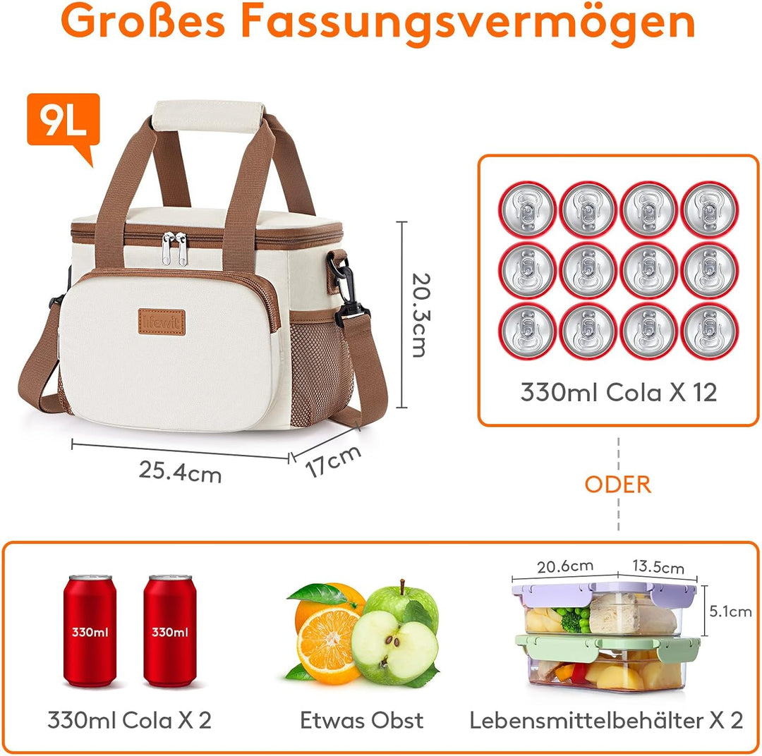Lifewit Kühltasche klein, Isolierte Cooler Bag, Lunchtasche 9L 12 Dosen Creme 9L, Creme 9L