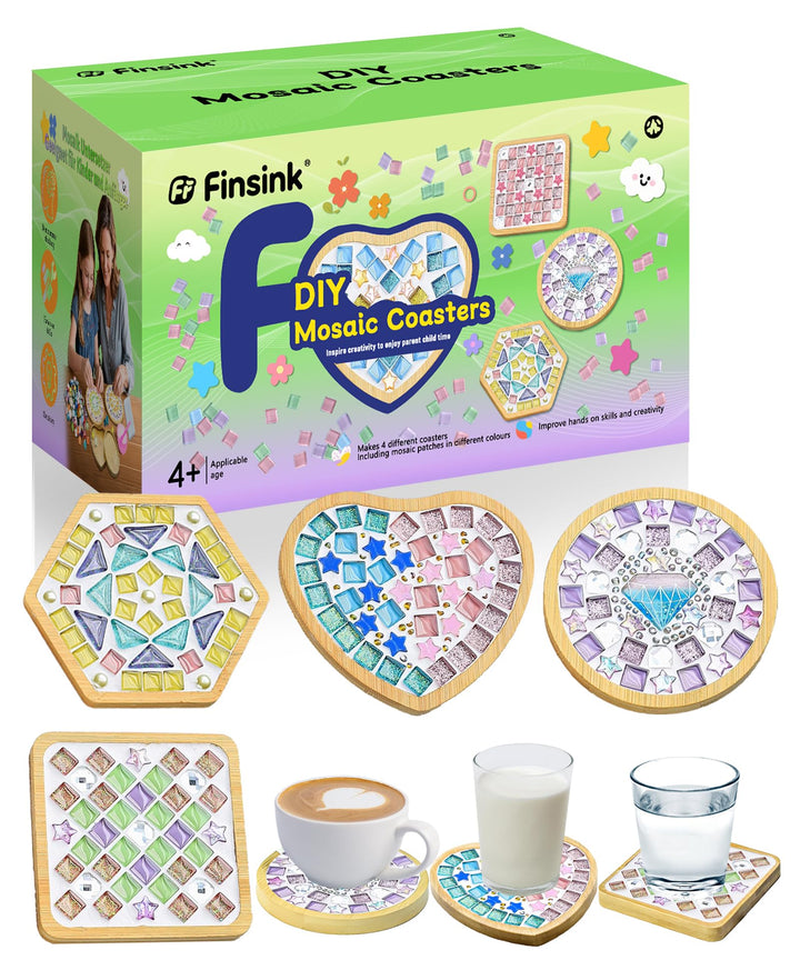 Finsink Mosaik bastelset kinder 4pcs mosaik untersetzer bastelset diy holz untersetzer Set Mosaikste