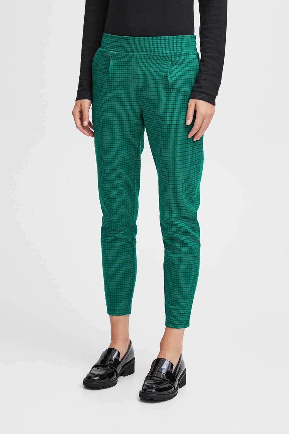 ICHI IHKATE Cameleon PA Damen Hose Stoffhose mit Stretch Enger Schnitt Elastikbund XL Cadmium Green