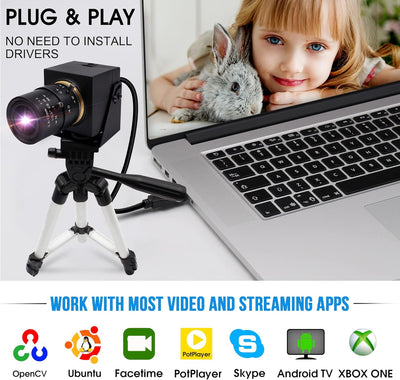 ELP 4K USB Kamera Weitwinkel 2.8-12mm Varifocal Zoom Objektiv Webcam Ultra HD 2160P 30FPS Webcam,Plu