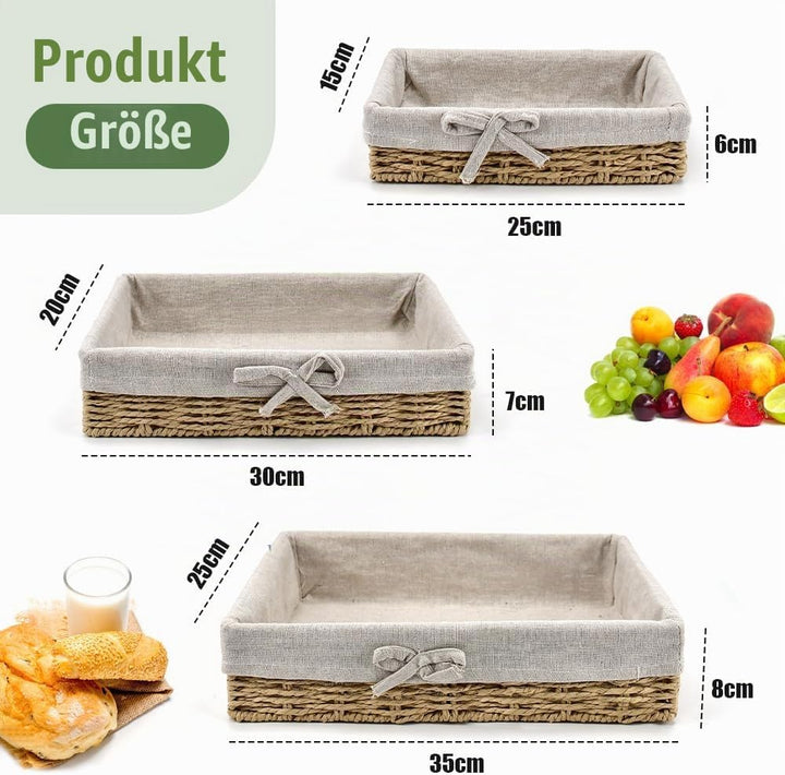 Brotkorb 3er Set Brotkörbchen aus Papierseil Handgewebter Brotkorb Geflochten Brötchenkorb Aufbewahr