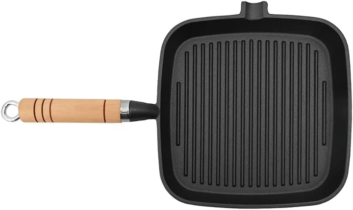vidaXL Pfanne Grillpfanne Gusseisen Steakpfanne 20x20 cm Grill Pan 20x20cm with Wooden Handle, Grill