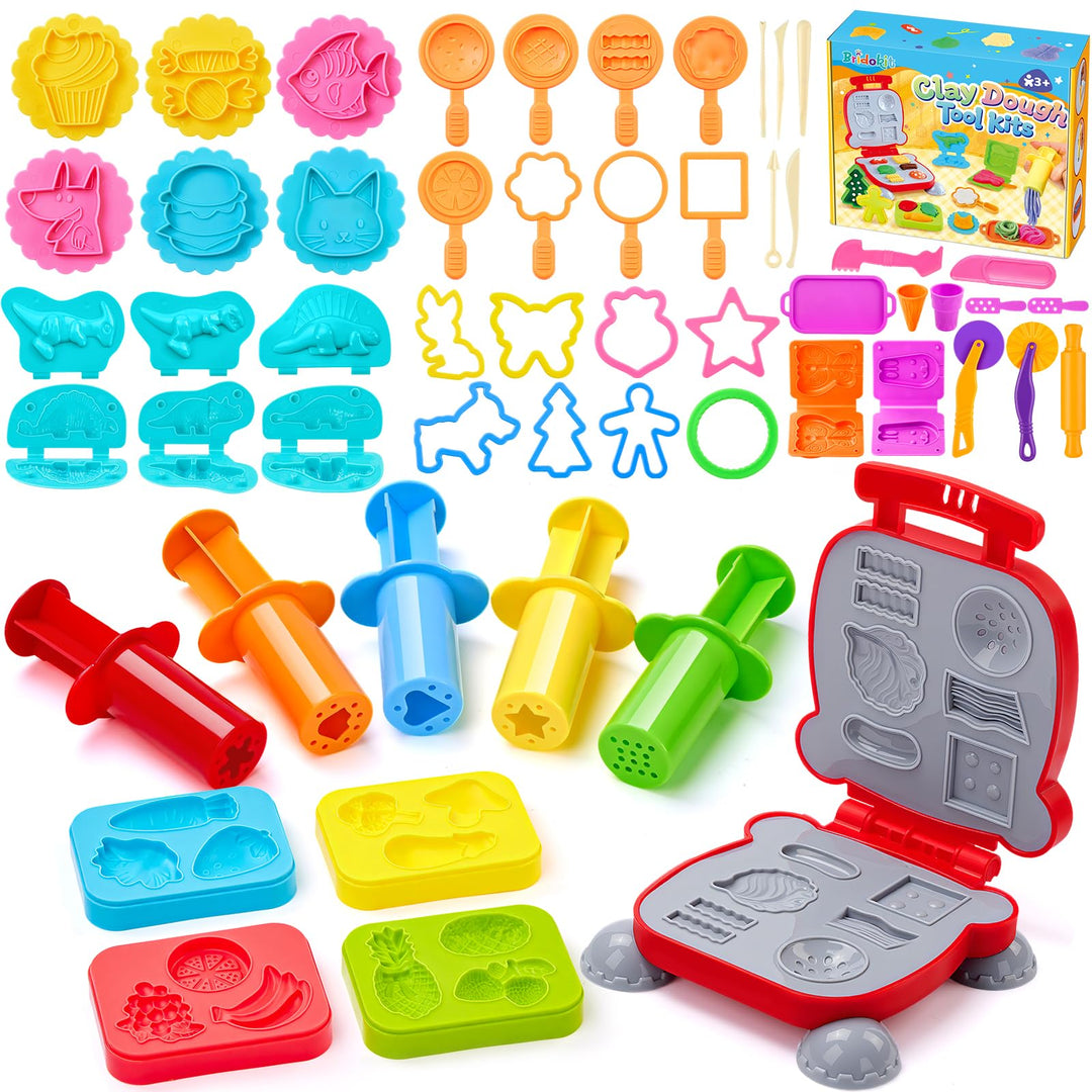 54 Stück Knete Zubehör Set, Knetwerkzeug für Kinder Formen Enthalten Burger Eiscreme, Nudelmaschine,