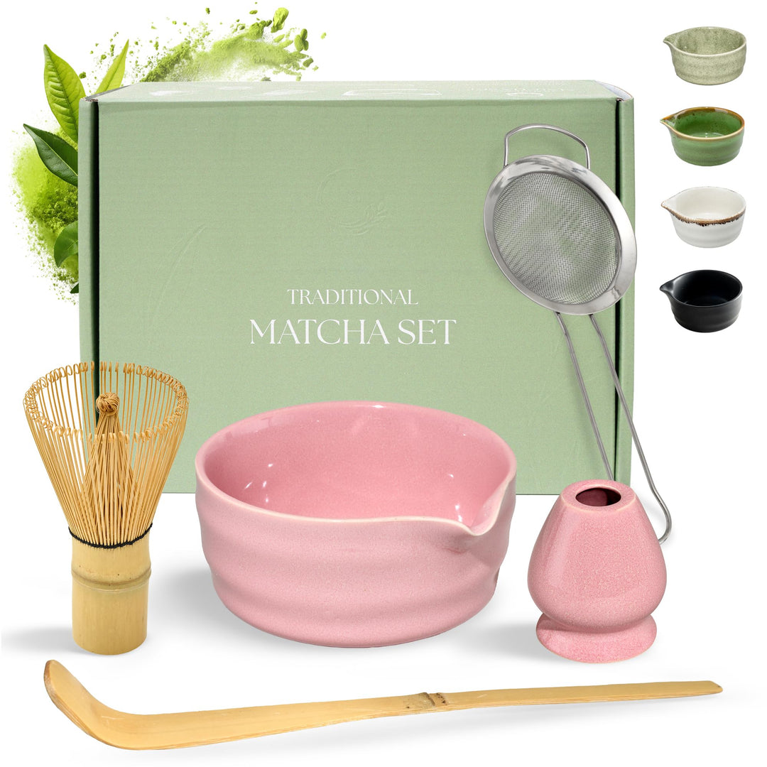 comforder Matcha Set mit Besen – Komplett mit Matchaschale mit Ausgiesser, Chasen, Halter, Löffel un