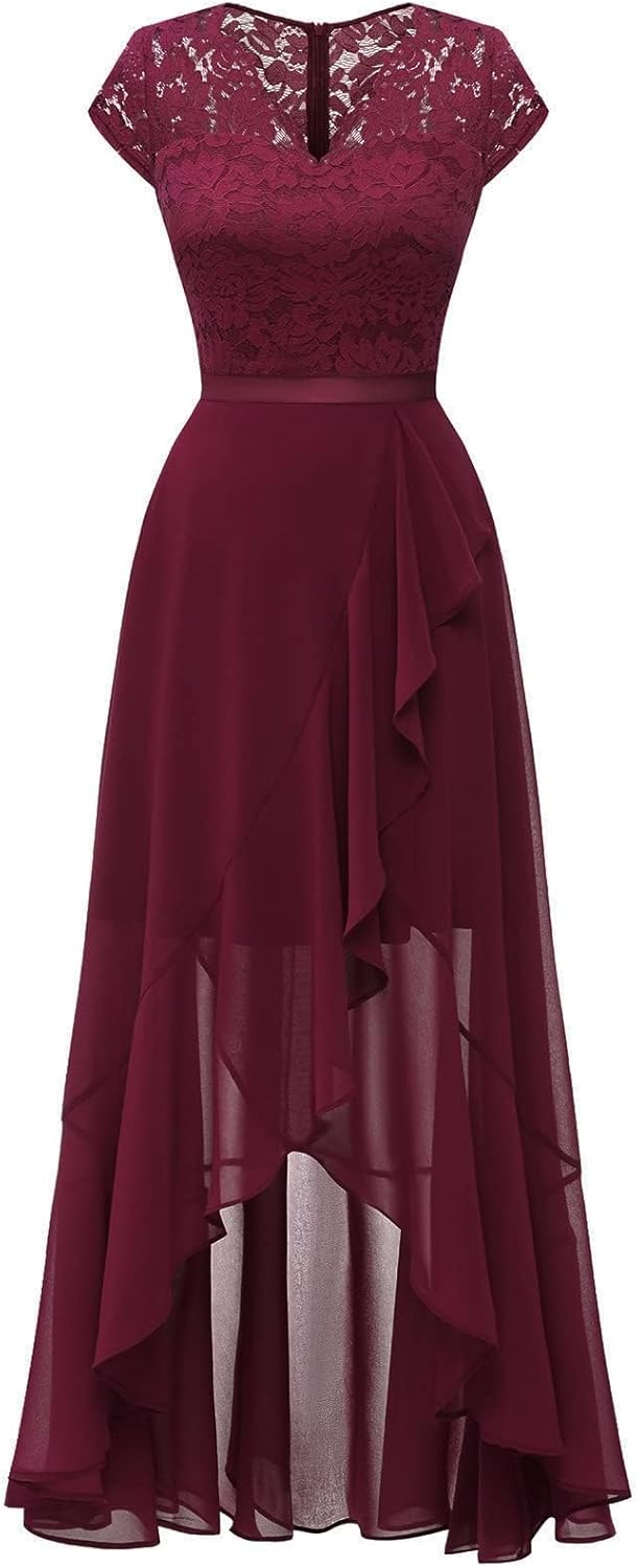 Bbonlinedress Abendkleider elegant für Hochzeit Spitzenkleid Chiffon Hi-Lo Kleid Brautjunferkleid Pa