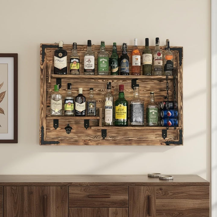 Holzregal Hausbar zum Hängen - Handgemacht Rustikale Stil Wand Bar Flaschenregal Holz - Weinbar Rega