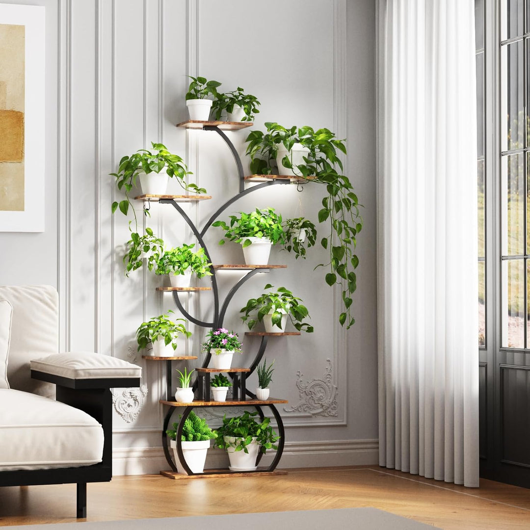 Bonnlo Blumenständer Pflanzenständer mit Licht, 10-stöckiges Pflanzenregal für Innenbereich, Pflanze