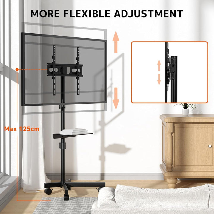 TV-Ständer Rollbar für 23-60 Zoll Fernseher - Höhenverstellbar Mobiler TV Ständer mit Rollen und Med