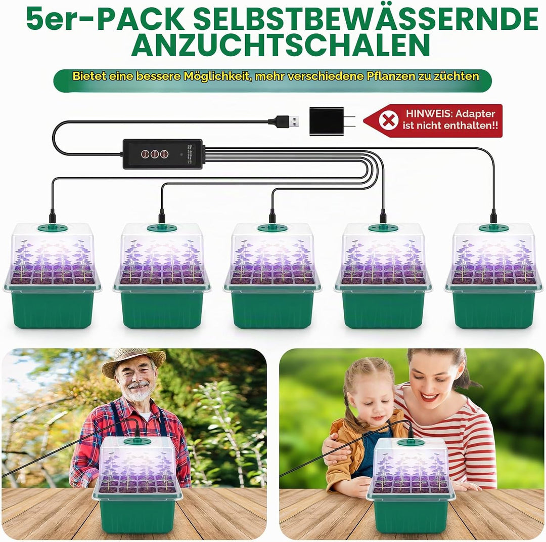 BlumWay Selbst-Bewässerung Seed Starter Tray Kit, Zimmergewächshaus Anzuchtkasten mit Pflanzenlampe,