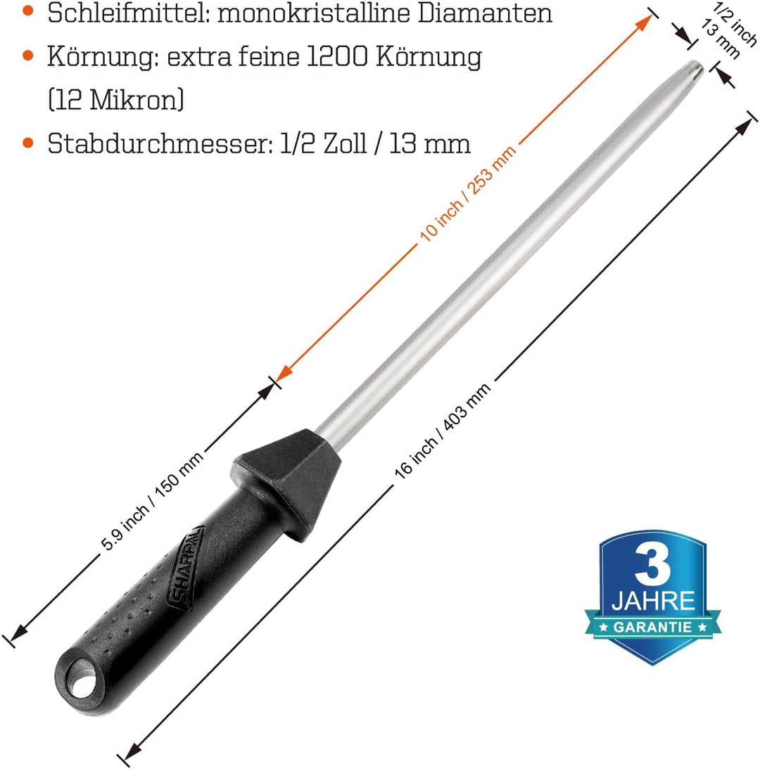 SHARPAL 119N Diamant-Schärfer aus massivem Stahl für Messer, Klingenschärfer, Honstab, professionell