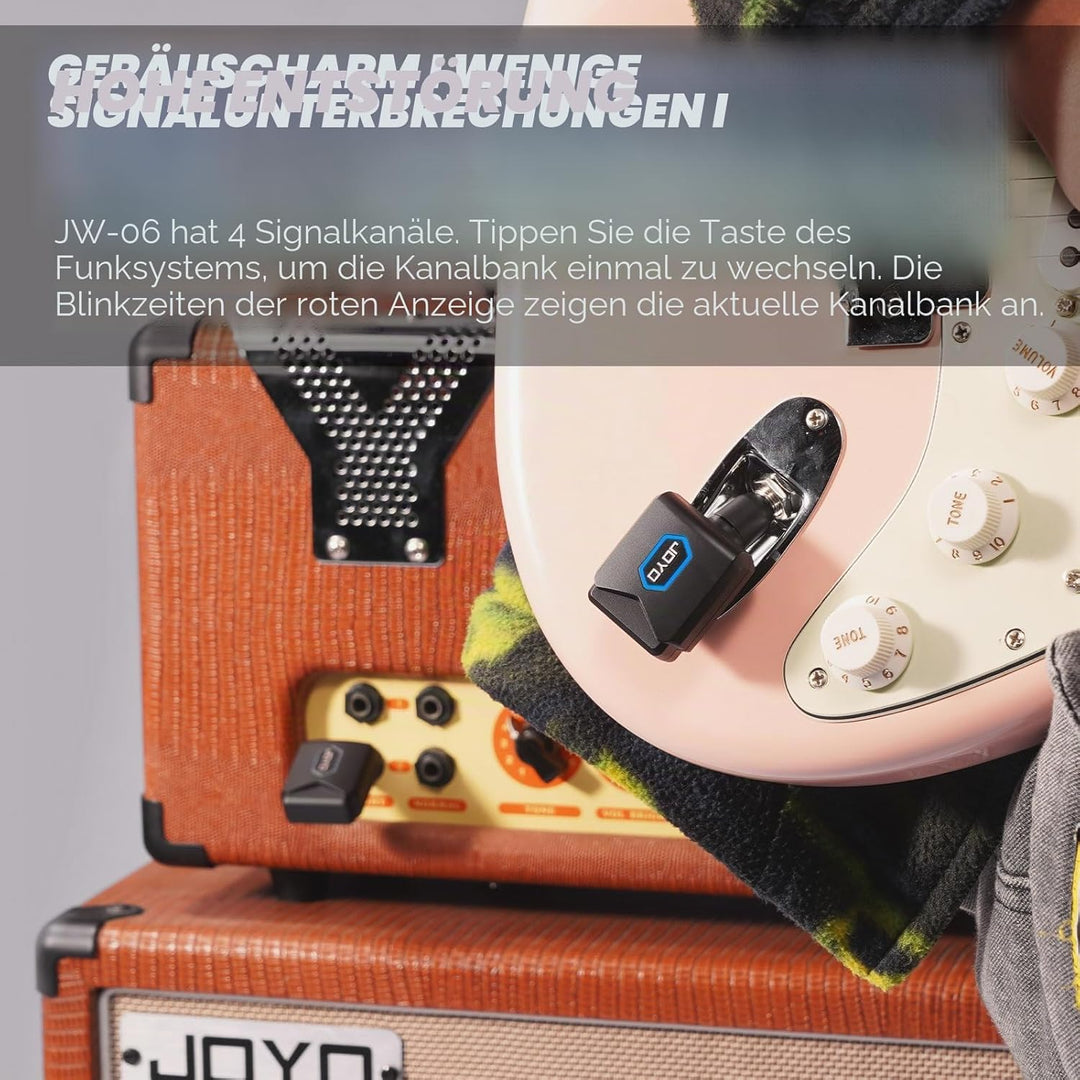 JOYO Kabelloser Gitarren-Sender und -Empfänger, 5,8 GHz, mit Ladebox, 4 Kanäle, für Gitarre, Bass, e