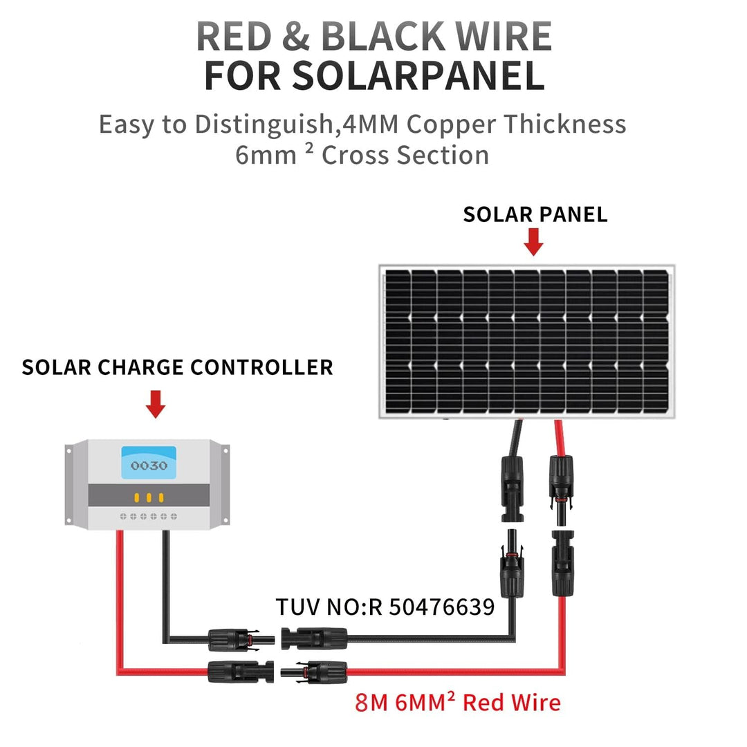 GENORTH Solarkabel 6mm², Solarkabel Verlängerung 1/2/3/6/8m, Solarkabel Verlängerungskabel Photovolt