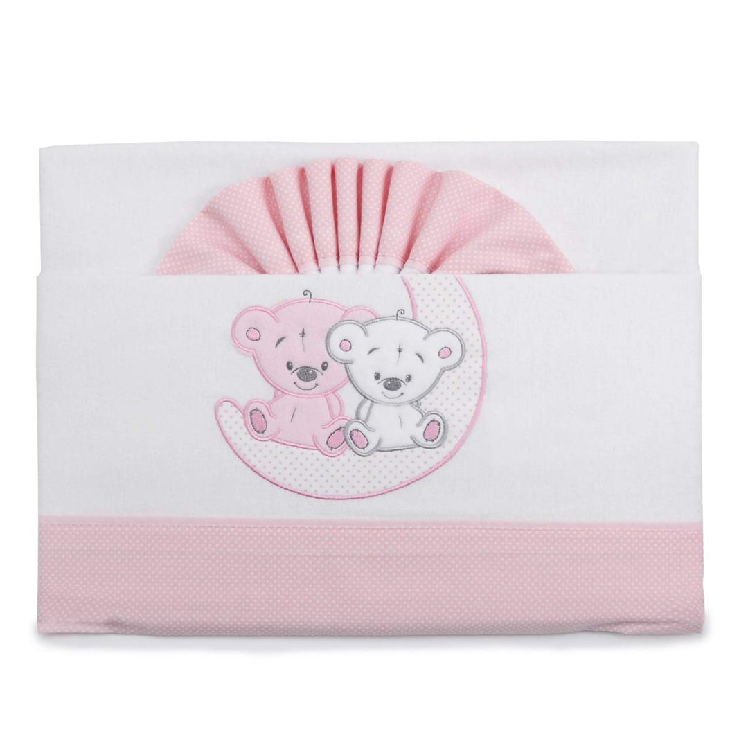 PEKITAS Bebe Flanell-Bettwäsche-Set, 3-teilig, für Kinderbett, 60 x 120 cm, 100% Baumwolle, Rosa, he