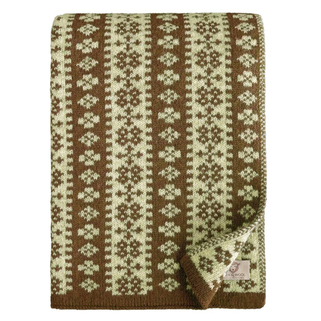 Linen & Cotton Luxus Warme Decke Wolldecke Gestrickt Arctic - 100% Reine Neuseeland Wolle, Beige/Bra