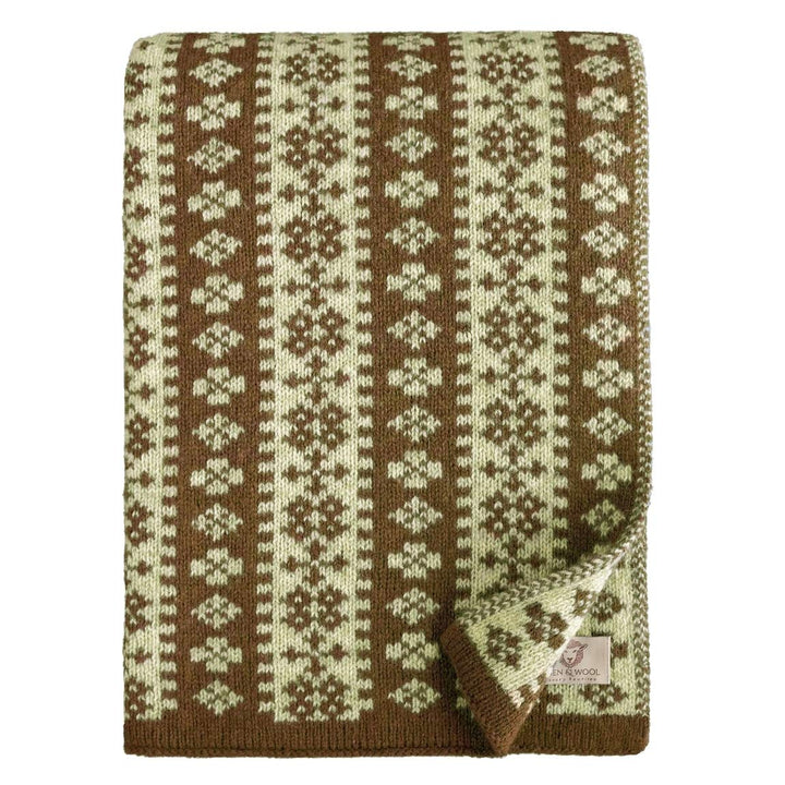 Linen & Cotton Luxus Warme Decke Wolldecke Gestrickt Arctic - 100% Reine Neuseeland Wolle, Beige/Bra