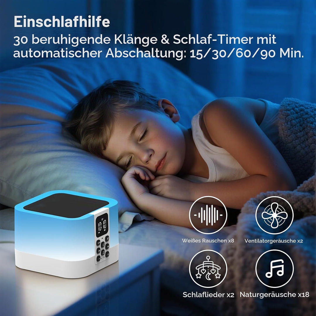 Bluetooth Lautsprecher mit Nachttischlampe Touch Dimmbar und Wecker Digital Weiss, Weiss