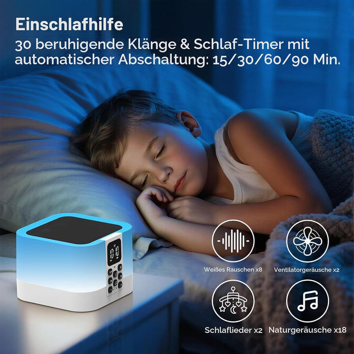 Bluetooth Lautsprecher mit Nachttischlampe Touch Dimmbar und Wecker Digital Weiss, Weiss