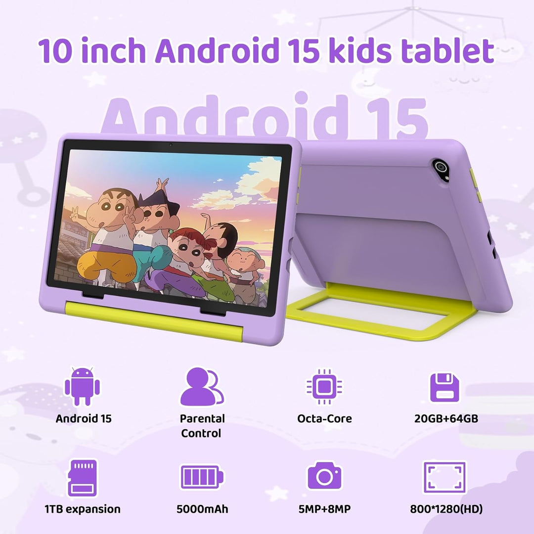 Tablet Kinder 10 Zoll Android 14 HD-Display 1280 x 800 Akku 5000 mAh 8 + 64 GB erweiterbar auf 1TB D