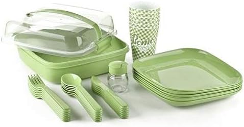 Picknick Set 6 Personen | BPA Freies Gesundes Plastik | Plastikbesteck Gabel, Messer, Löffel, Teller