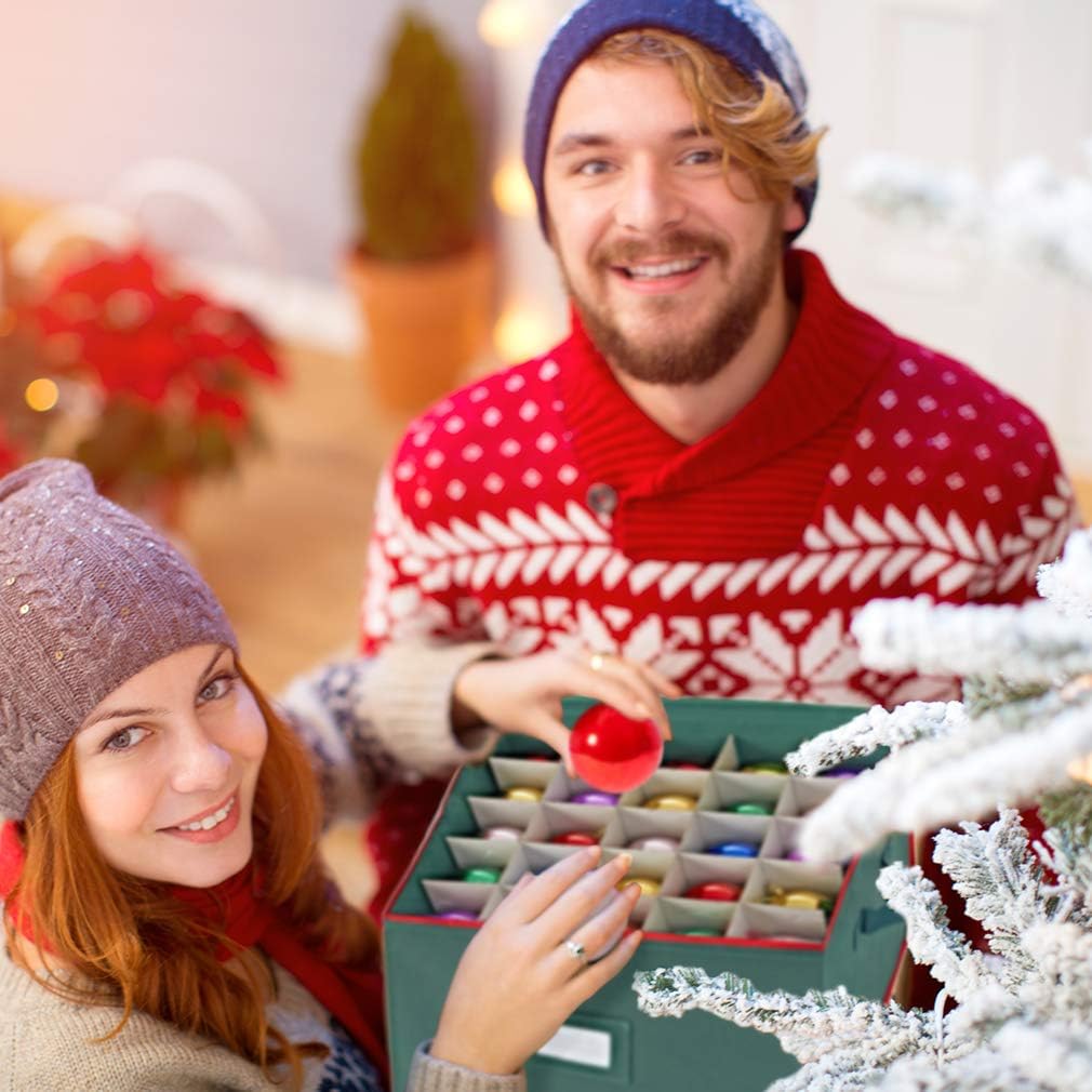 ProPik Weihnachtskugeln Aufbewahrungsbox, Christbaumschmuck Aufbewahrung für 75 Christbaumkugeln Grü