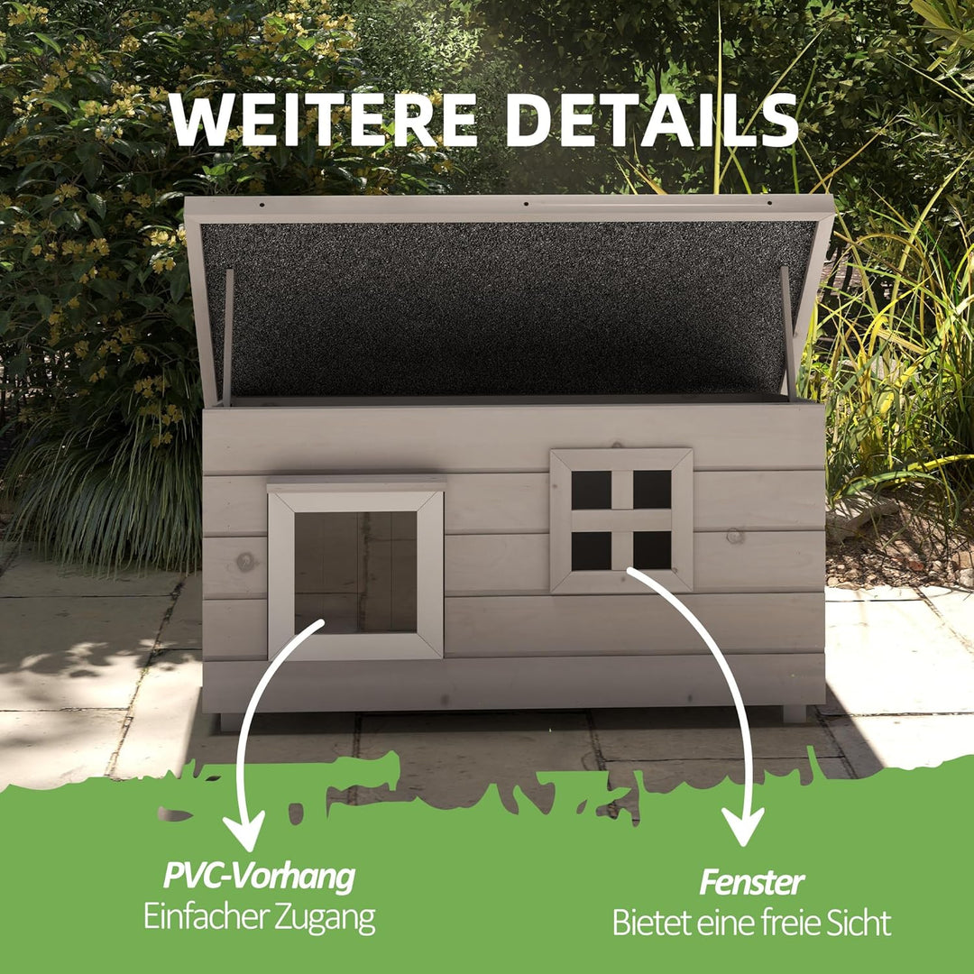 PawHut Katzenhaus aus Holz wasserdicht Katzenhütte mit Asphaltdach klappbarem Deckel Fenster Winterf