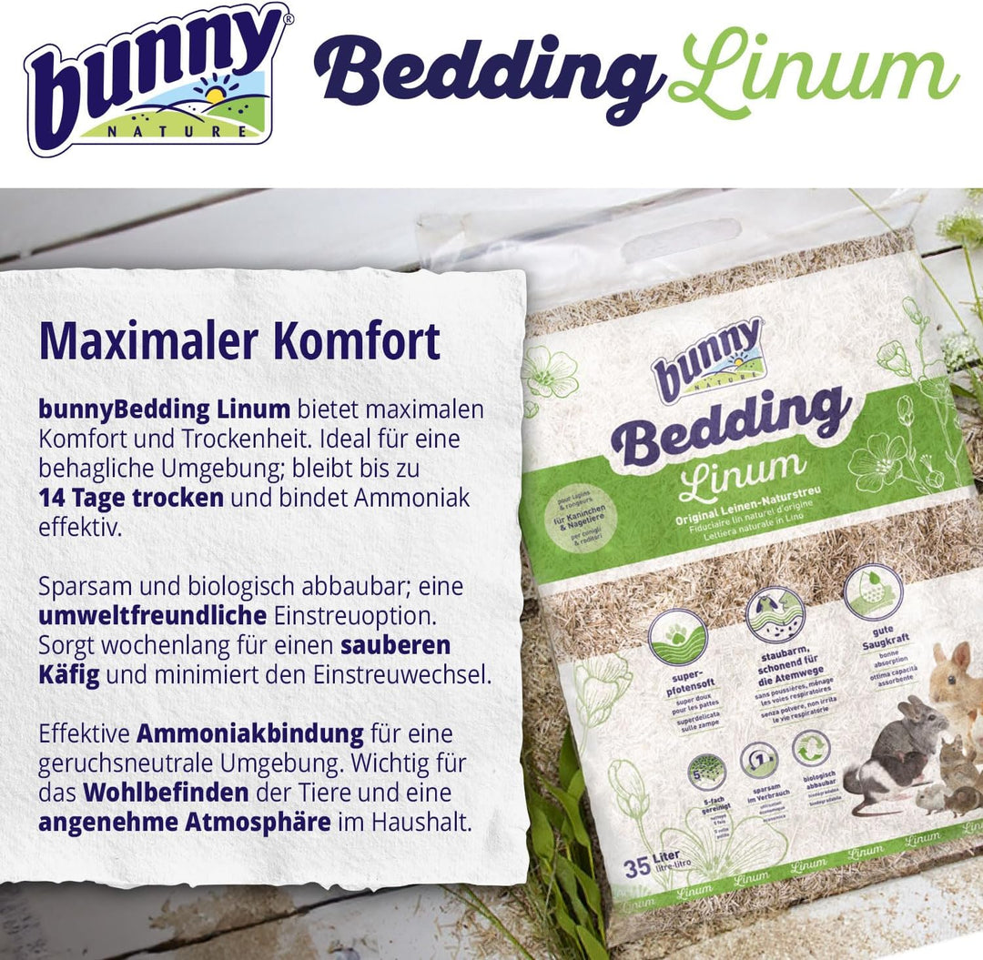 bunnyNature Bedding Linum 35l | Natur-Leinenstreu | Komfort &amp; Hygiene für Haustiere | Umweltfreundli