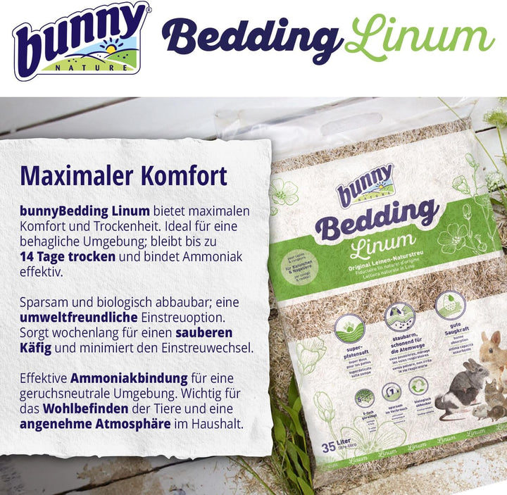 bunnyNature Bedding Linum 35l | Natur-Leinenstreu | Komfort &amp; Hygiene für Haustiere | Umweltfreundli