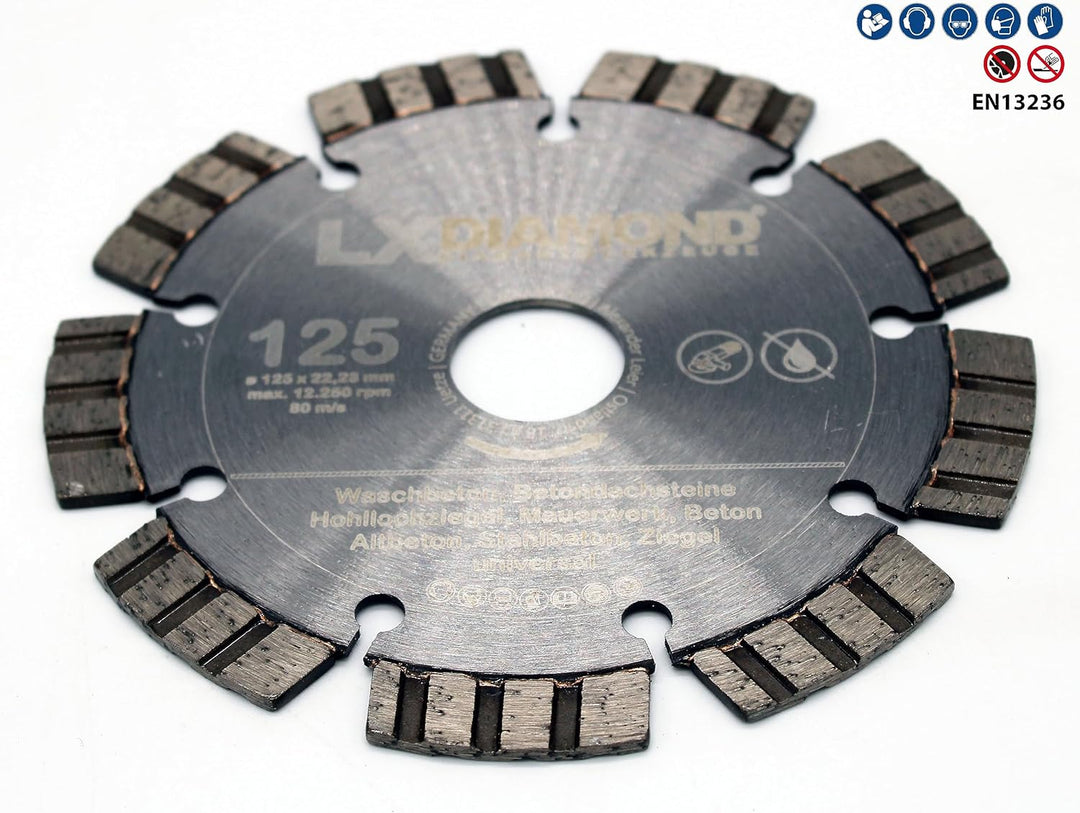 2x Diamant-Trennscheibe Ø 125mm x 22,23mm PREMIUM Turbo Beton Stein Mauerwerk passend für Diamantfrä